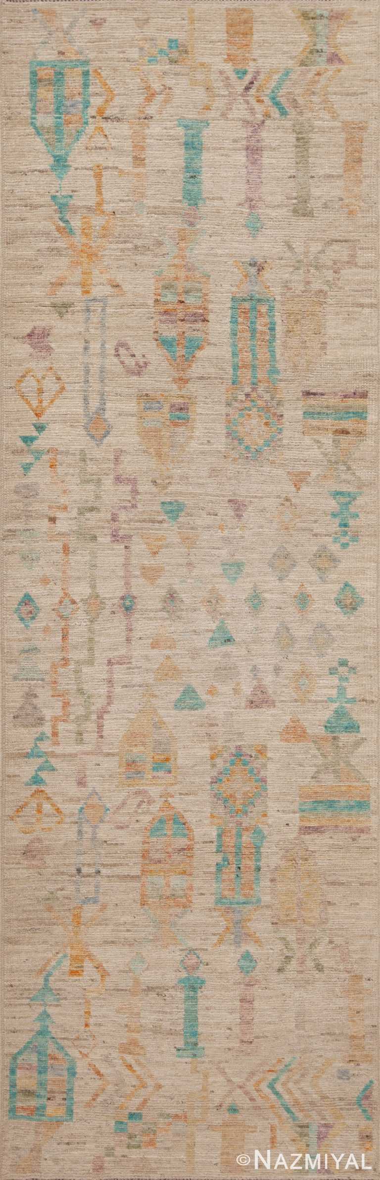 Captivating And Artistic Pastel Color Contemporary Modern Rustic Tribal Geometric Design Hallway Runner Rug 11039 by Nazmiyal Antique Rugs