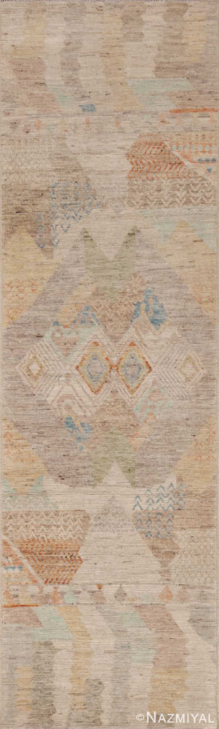 A Beautifully Artistic and Decorative Rustic Contemporary Tribal Geometric Design Modern Hallway Runner Rug 11038 by Nazmiyal Antique Rugs