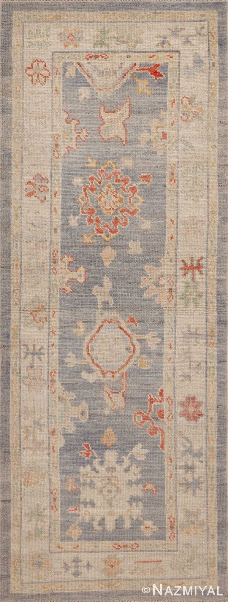 A Magnificently Decorative and Artistic Rustic Pastel Color Tribal Modern Turkish Oushak Design Short Runner Rug 11192 by Nazmiyal Antique Rugs