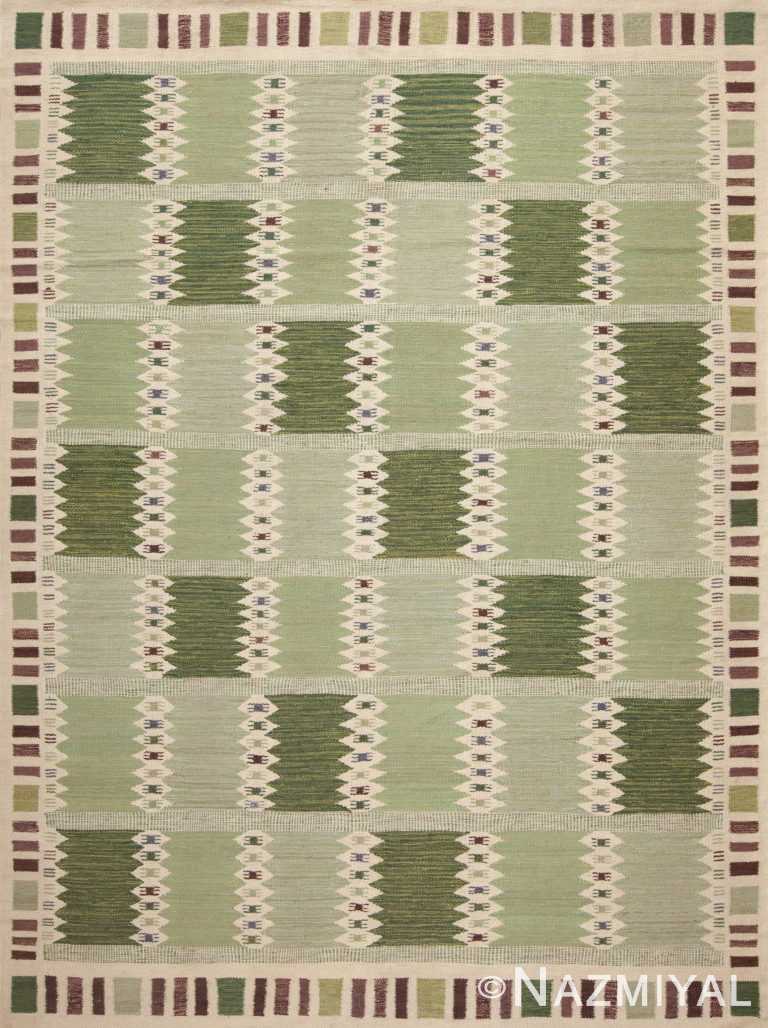 Soft Green Color Geometric Grid Pattern Modern Flatweave Swedish Design Kilim Rug 72687 by Nazmiyal Antique Rugs