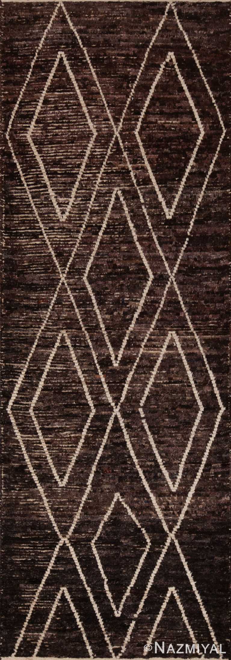 Tribal Geometric Diamond Pattern Modern Brown Hallway Runner Rug 11180 by Nazmiyal Antique Rugs