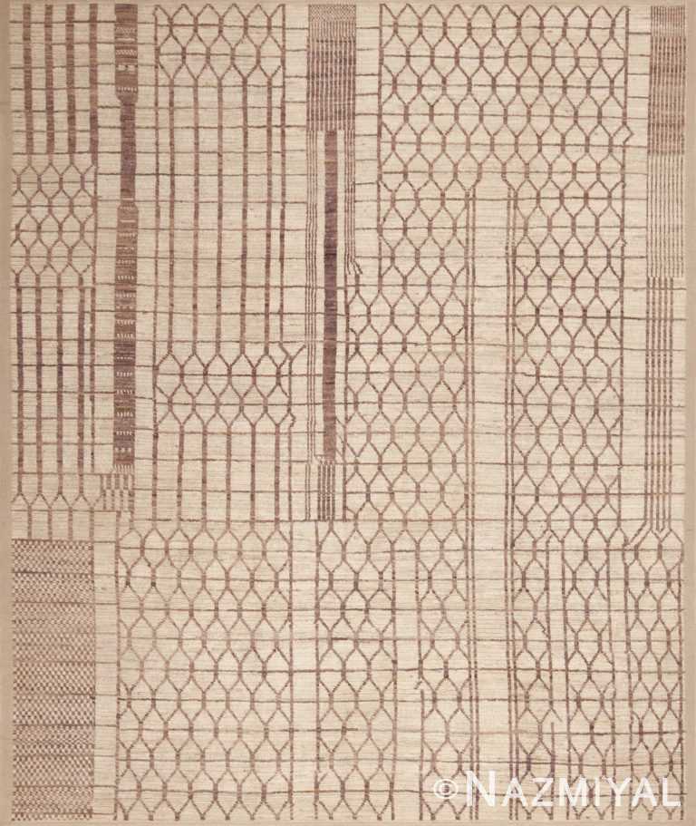 Ivory Background Light Brown Color Tribal Geometric Design Modern Room Size Area Rug 11341 by Nazmiyal Antique Rugs