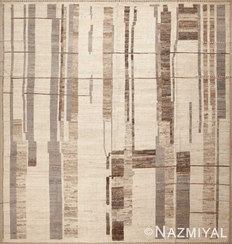 Beautiful Tribal Geometric Design Warm Neutral Light Cream Earthy Grey Modern Large Room Size Square Shape Rug 11716 by Nazmiyal Antique Rugs
