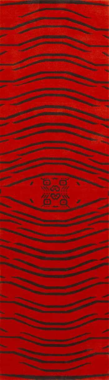 Artistic Red And Black Color Modern Tiger Design Hallway Runner Rug 61125 by Nazmiyal Antique Rugs