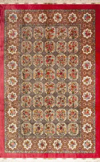 Fine Floral Garden Design Vintage Luxurious Silk Persian Qum Rug 72755 by Nazmiyal Antique Rugs