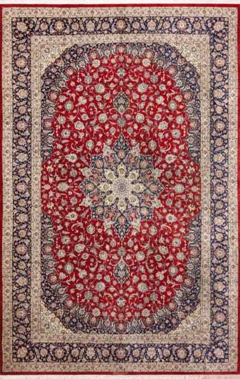 Fine Floral Luxurious Vintage Persian Silk Kashan Rug 72747 by Nazmiyal Antique Rugs