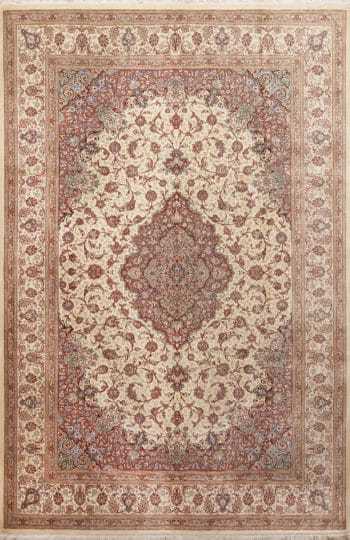 Fine Floral Room Size Vintage Luxurious Silk Persian Qum Medallion Rug 72750 by Nazmiyal Antique Rugs