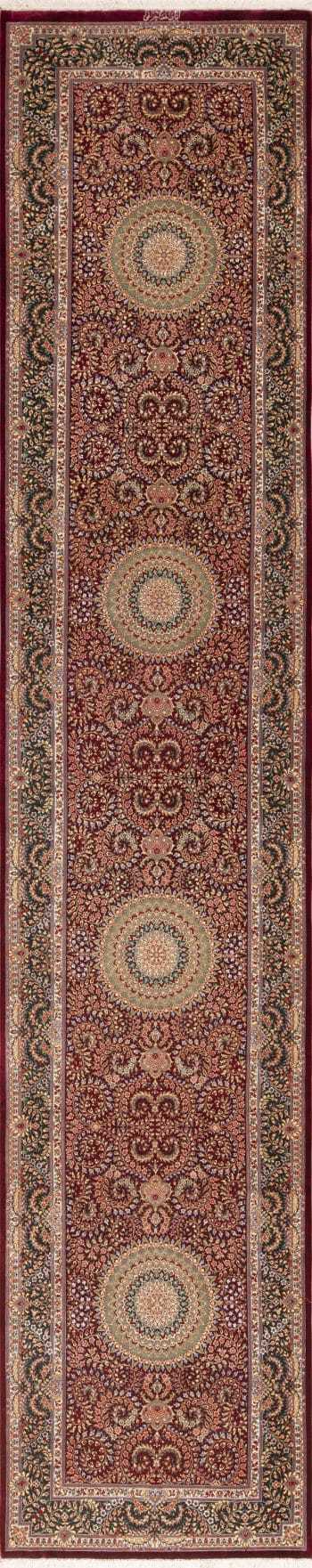 Fine Floral Vintage Persian Gonbad Design Silk Qum Luxury Hallway Runner Rug 72789 by Nazmiyal Antique Rugs