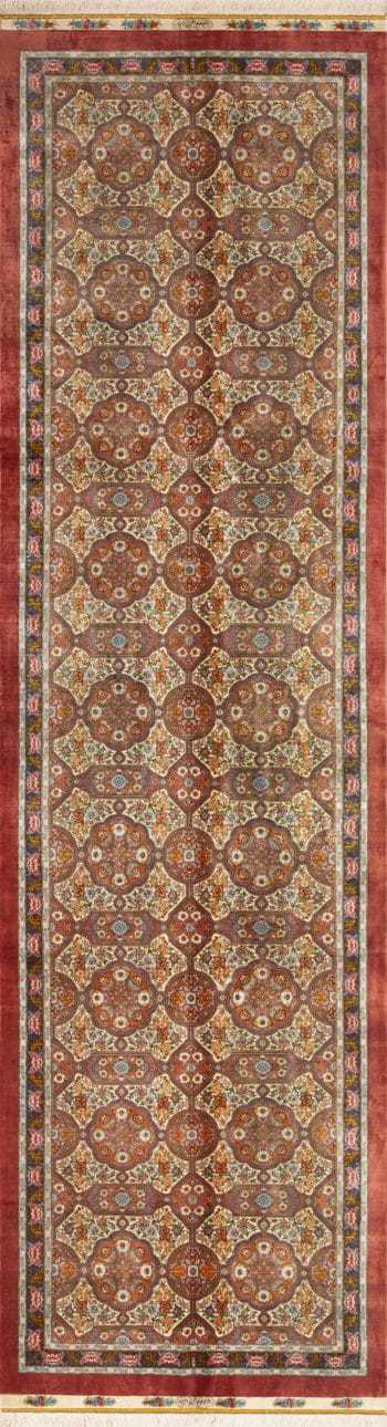 Fine Intricate Floral Vintage Persian Silk Qum Hallway Runner Rug 72754 by Nazmiyal Antique Rugs