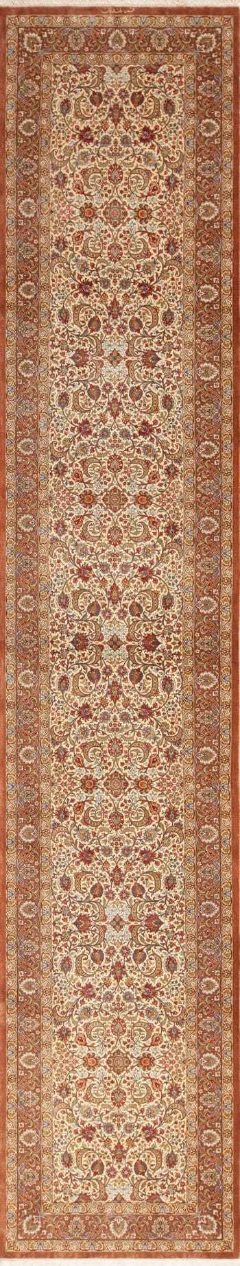 Fine Luxurious Floral Design Vintage Persian Qum Silk Hallway Runner Rug 72792 by Nazmiyal Antique Rugs