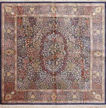 Fine Luxurious Intricate Floral Design Vintage Persian Silk Qum Square Shape Rug 72762 by Nazmiyal Antique Rugs