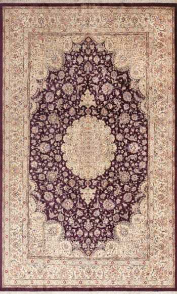 Fine Luxurious Purple Color Vintage Persian Silk Qum Rug 72753 by Nazmiyal Antique Rugs
