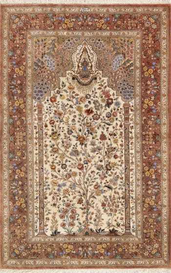Fine Luxurious Tree of Life Pattern Prayer Design Vintage Persian Silk Qum Rug 72768 by Nazmiyal Antique Rugs