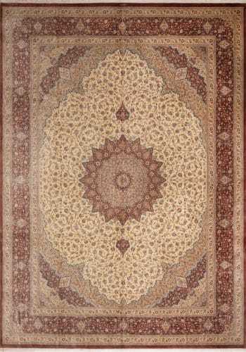 Fine Room Size Vintage Persian Luxury Gonbad Design Silk Qum Rug 72759 by Nazmiyal Antique Rugs