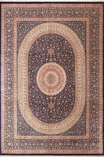 Luxurious Room Size Silk Vintage Blue Persian Fine Qum Gonbad Design Rug 72741 by Nazmiyal Antique Rugs