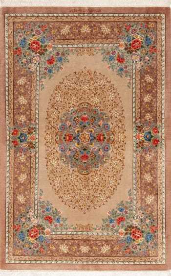 Luxurious Small Fine Floral Vintage Persian Silk Qum Rug 72781 by Nazmiyal Antique Rugs
