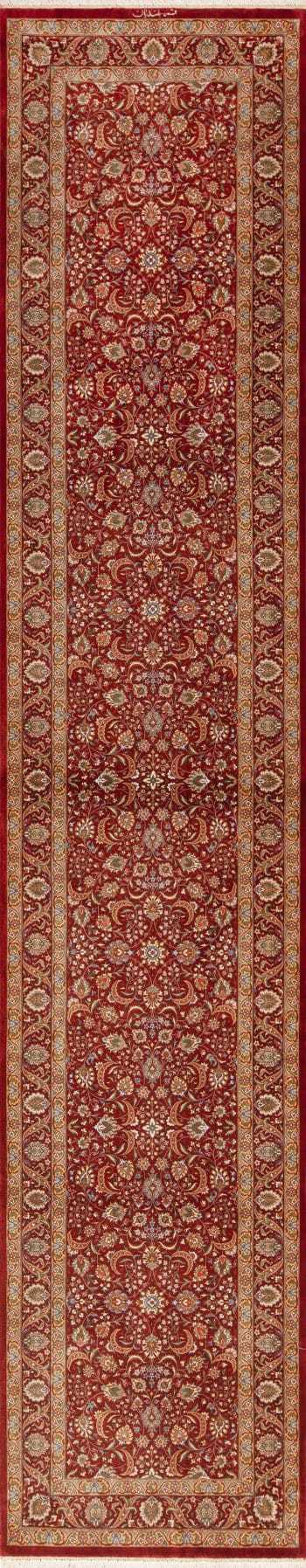 Red Fine Floral Luxurious Vintage Persian Qum Silk Hallway Runner Rug 72787 by Nazmiyal Antique Rugs