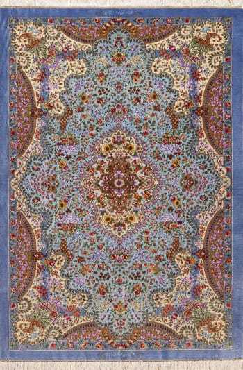 Small Fine Floral Luxurious Vintage Persian Silk Qum Rug 72769 by Nazmiyal Antique Rugs