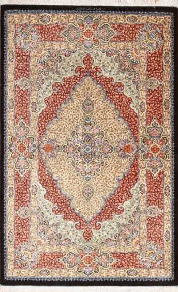 Small Scatter Size Fine Luxurious Floral Vintage Persian Silk Qum Rug 72771 by Nazmiyal Antique Rugs