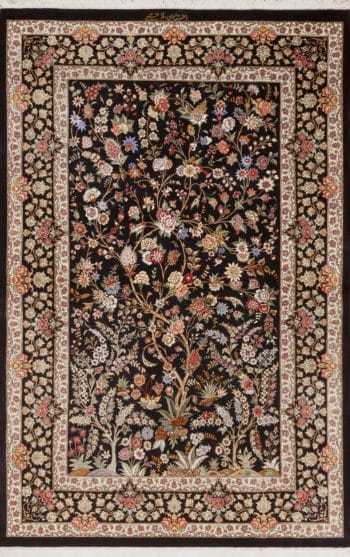 Small Size Floral Design Luxurious Vintage Persian Silk Qum Rug 72764 by Nazmiyal Antique Rugs