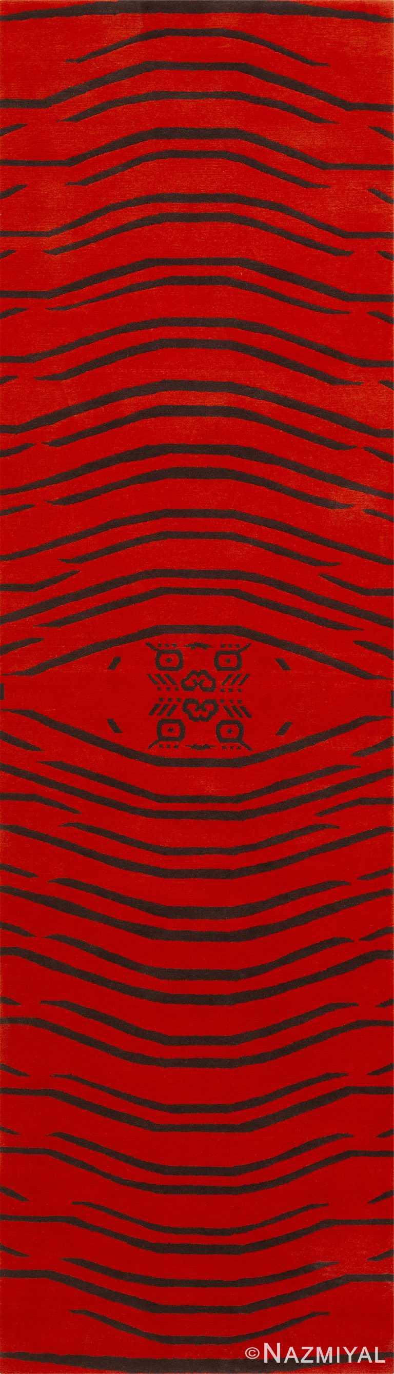 Artistic Red And Black Color Modern Tiger Design Hallway Runner Rug 61125 by Nazmiyal Antique Rugs