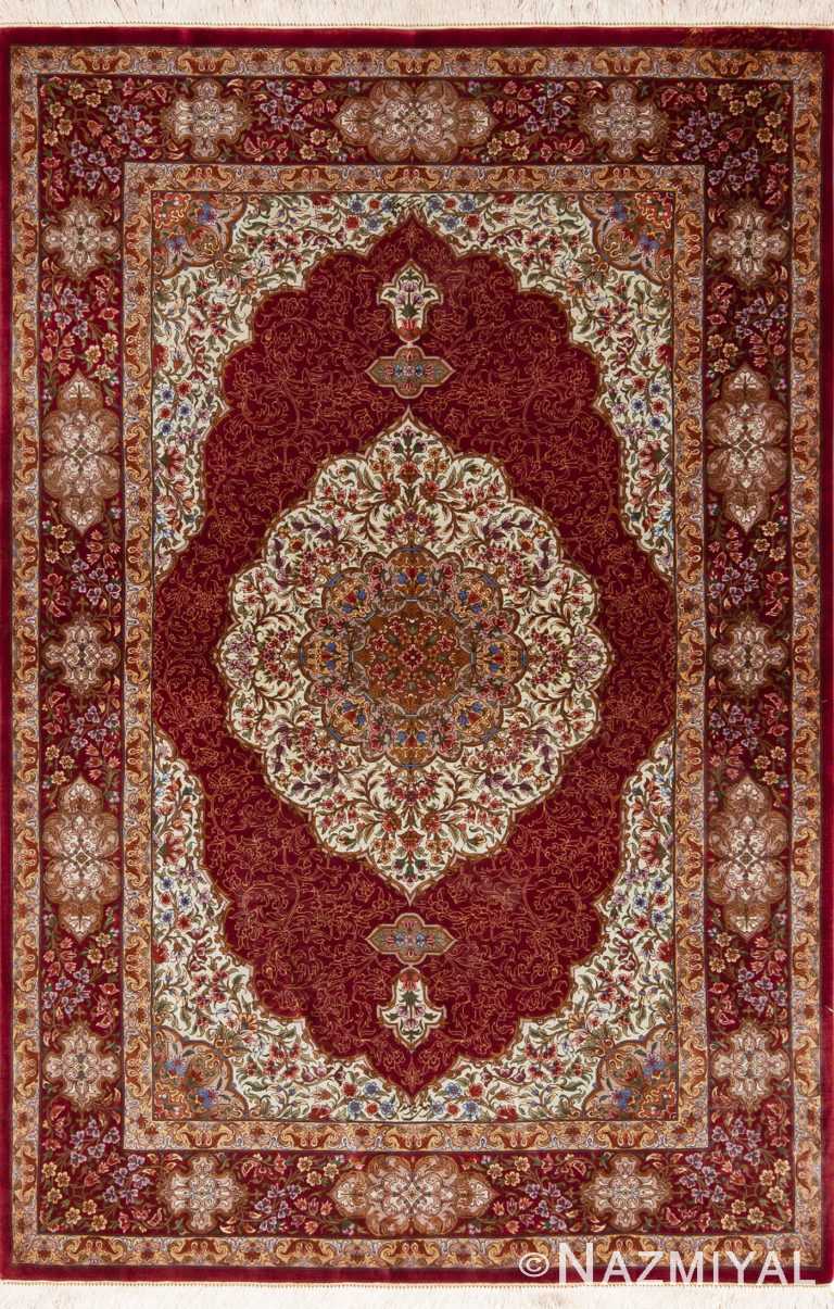 Fine Floral Small Luxurious Vintage Persian Silk Qum Rug 72784 by Nazmiyal Antique Rugs