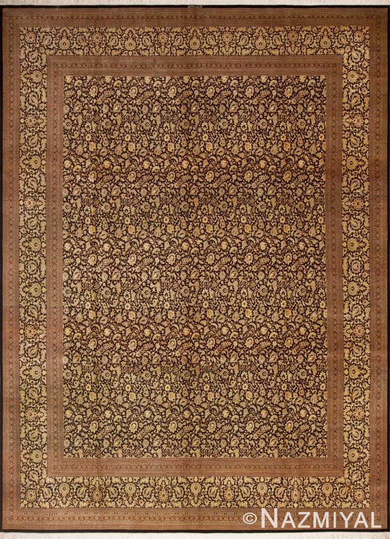 Fine Allover Floral Design Luxurious Room Size Vintage Persian Silk Qum Rug 72742 by Nazmiyal Antique Rugs