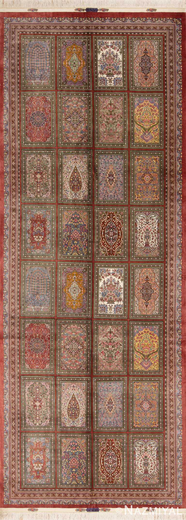 Fine Floral Long Narrow Gallery Size Vintage Luxury Persian Silk Qum Rug 72744 by Nazmiyal Antique Rugs