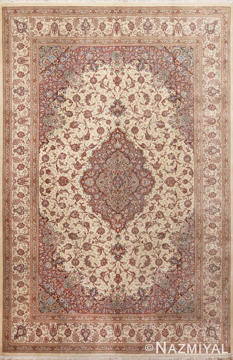 Fine Floral Room Size Vintage Luxurious Silk Persian Qum Medallion Rug 72750 by Nazmiyal Antique Rugs