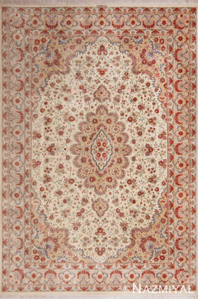 Fine Luxurious Floral Room Size Vintage Persian Silk Qum Rug 72745 by Nazmiyal Antique Rugs