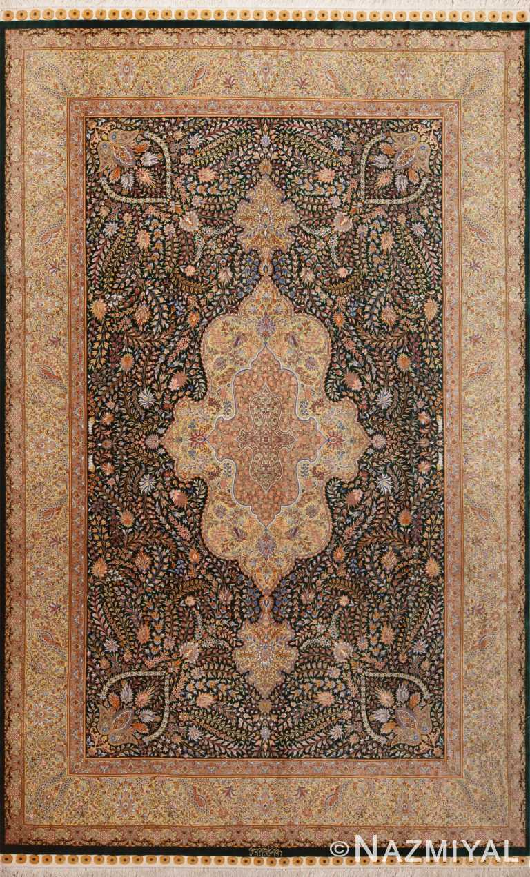 Fine Luxurious Intricate Floral Design Vintage Persian Silk Qum Rug 72752 by Nazmiyal Antique Rugs