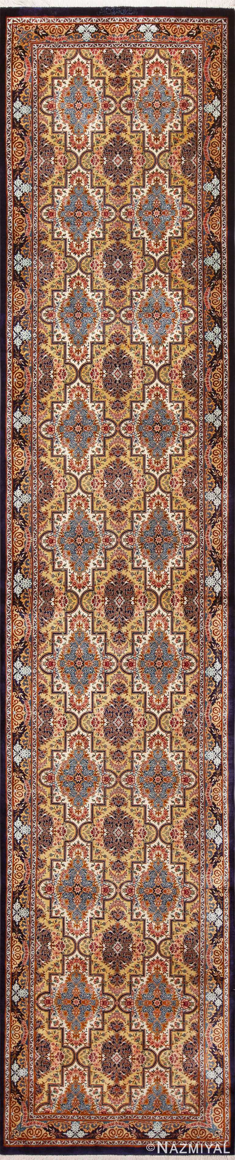 Fine Luxurious Persian Qum Silk Hallway Runner Rug 72786 by Nazmiyal Antique Rugs