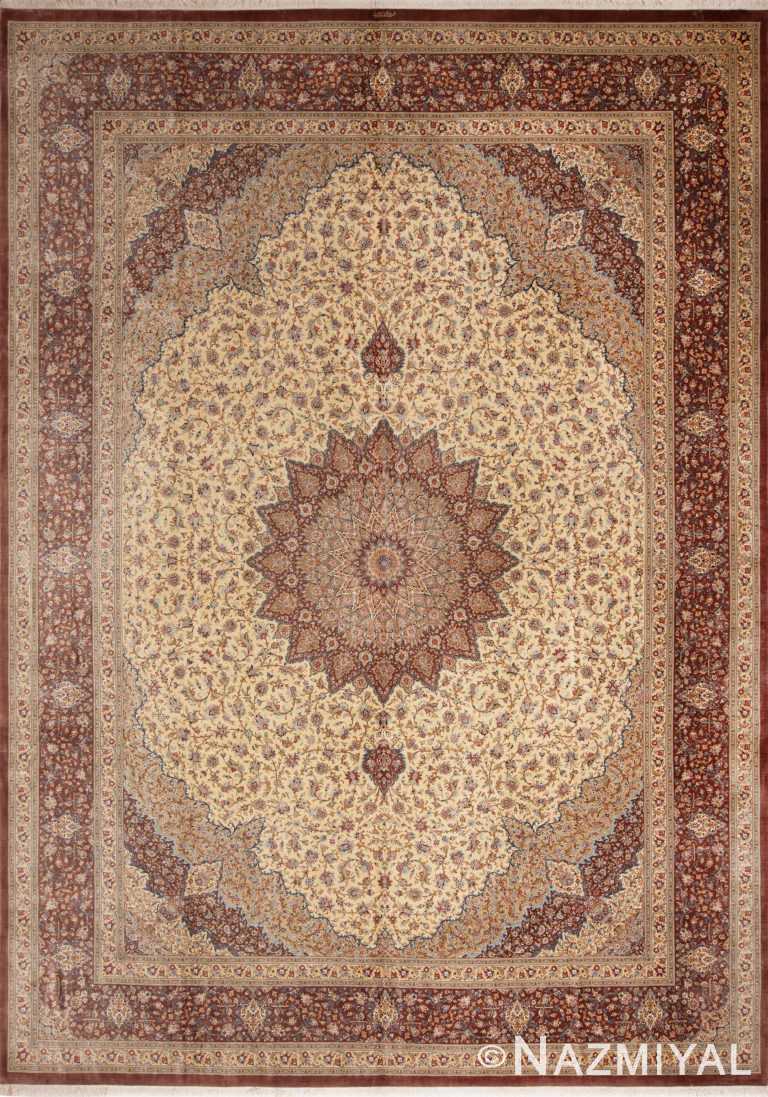 Fine Room Size Vintage Persian Luxury Gonbad Design Silk Qum Rug 72759 by Nazmiyal Antique Rugs