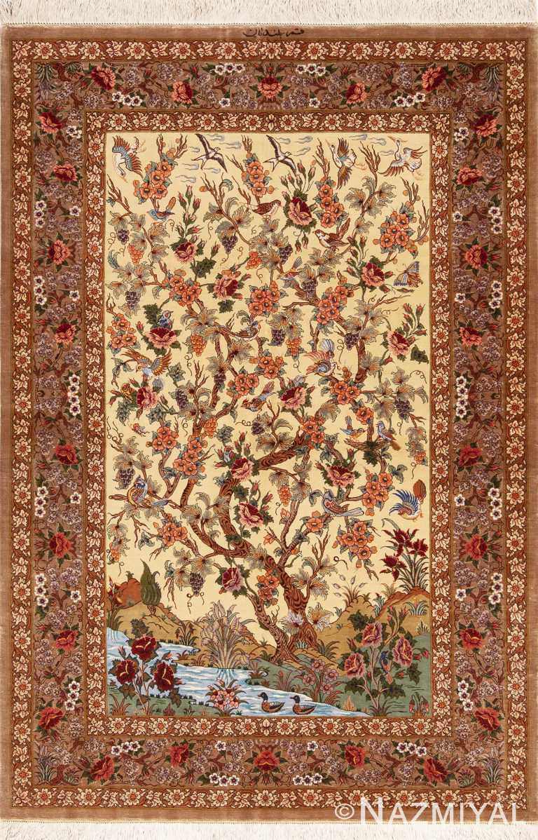 Small Artistic Tree of Life Animal Design Vintage Persian Silk Qum Luxury Rug 72782 by Nazmiyal Antique Rugs