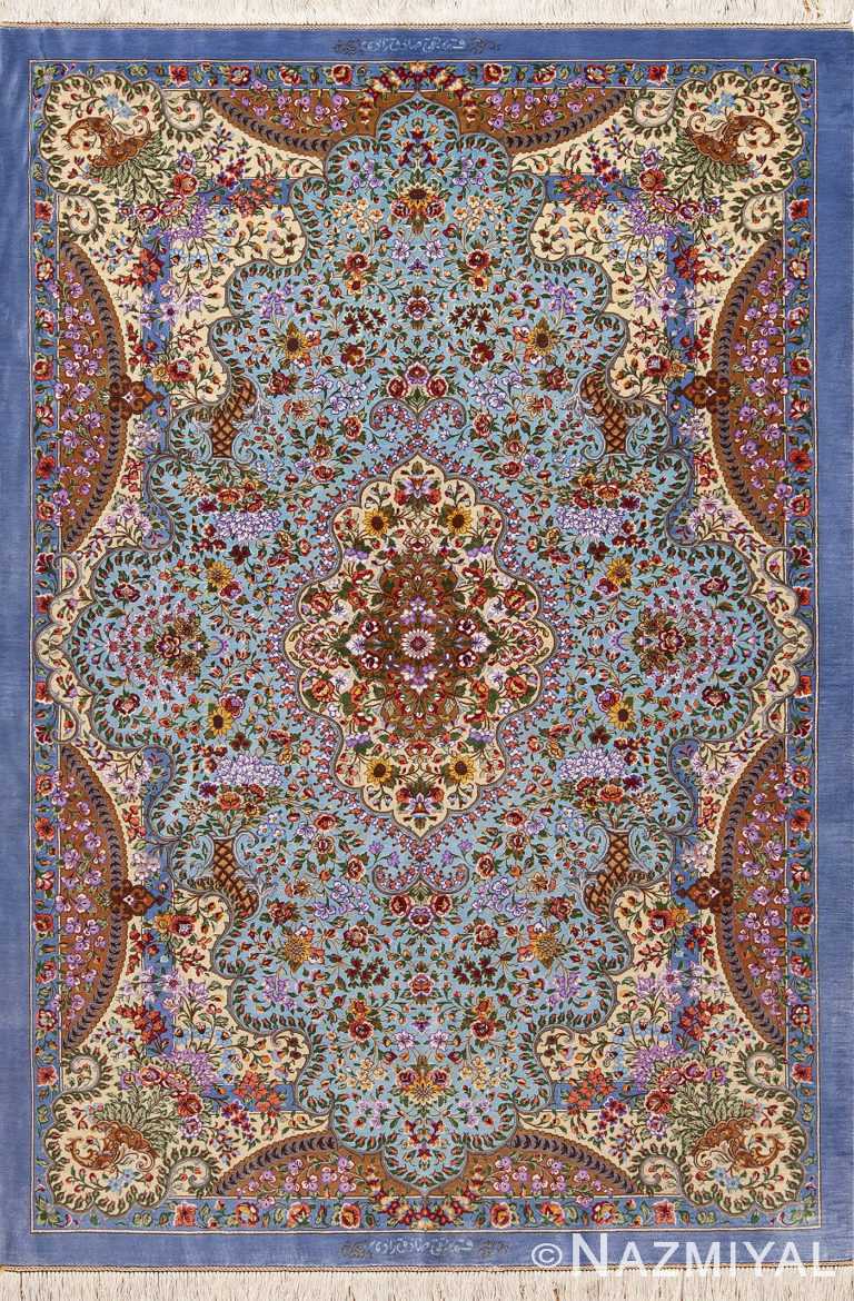 Small Fine Floral Luxurious Vintage Persian Silk Qum Rug 72769 by Nazmiyal Antique Rugs