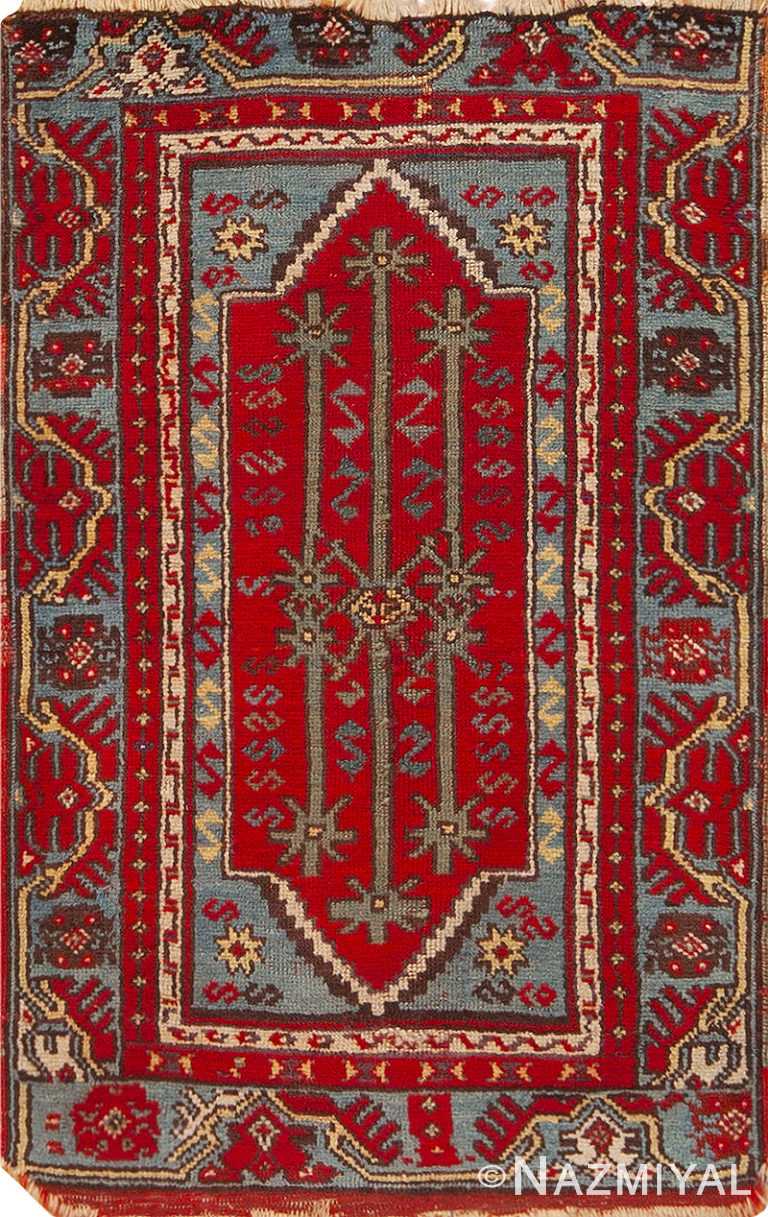 Small Scatter Size Red Blue Tribal Geometric Antique Turkish Yastic Rug 72555 by Nazmiyal Antique Rugs