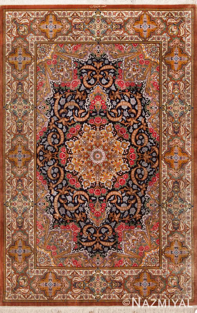 Small Size Fine Weave Vintage Persian Silk Qum Luxury Rug 72763 by Nazmiyal Antique Rugs