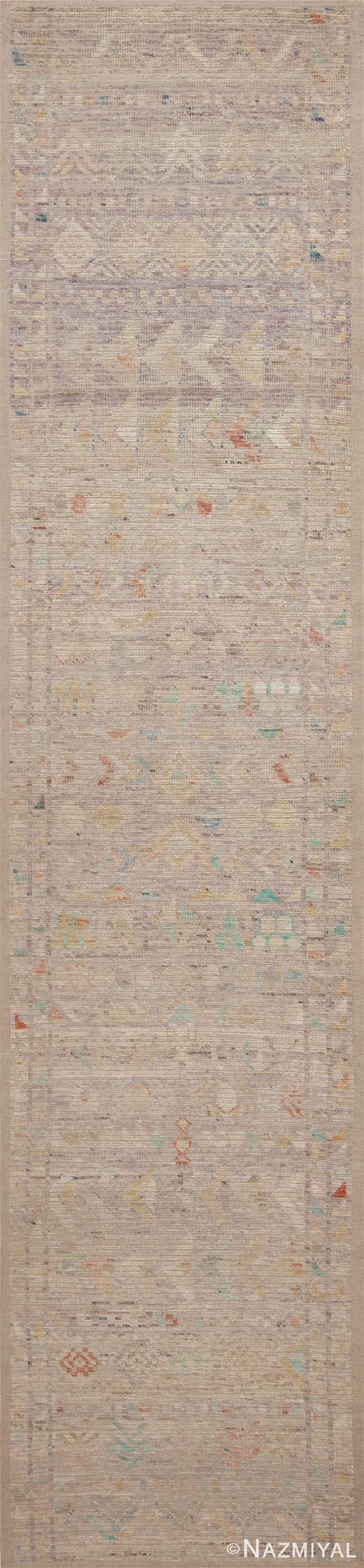Tribal Geometric Soft Neutral Pastel Color Modern Hallway Runner Rug 11051 by Nazmiyal Antique Rugs