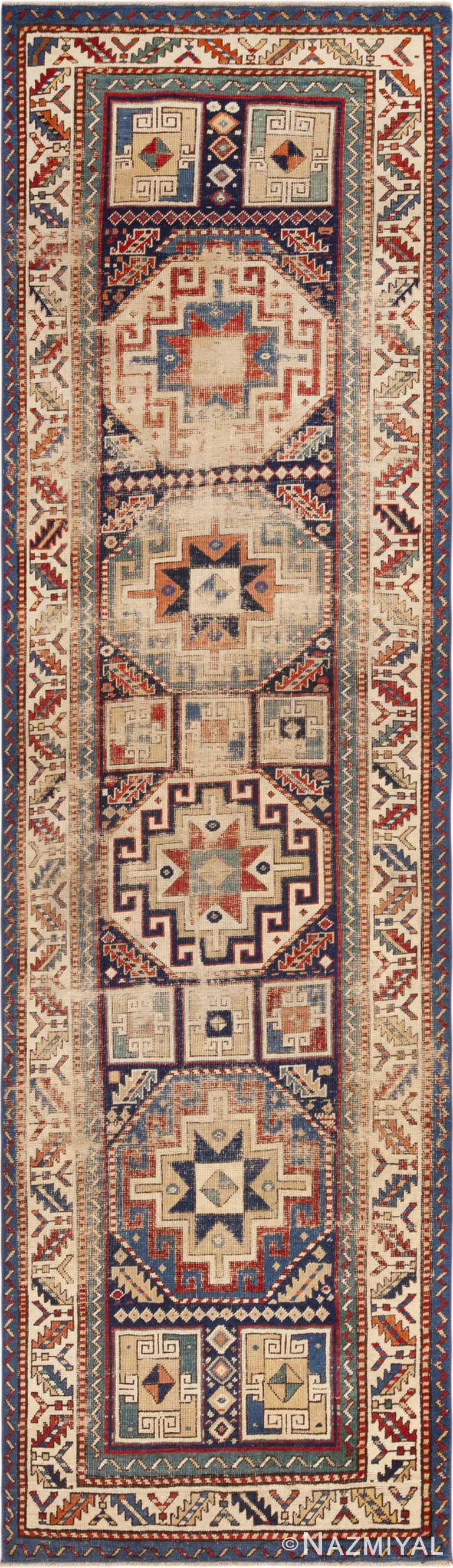 Geometric Antique Caucasian Kazak Tribal Runner Rug 72833 by Nazmiyal Antique Rugs