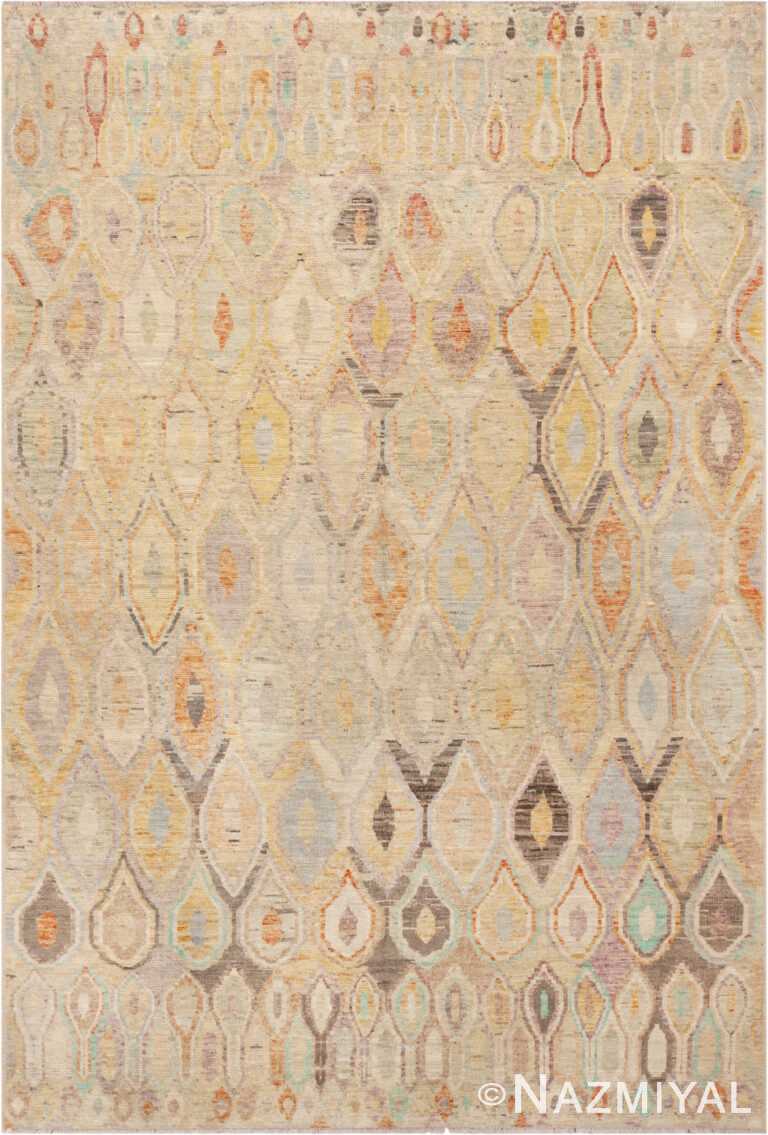 Light Cream Tribal Contemporary Room Size Rug 11291 by Nazmiyal Antique Rugs