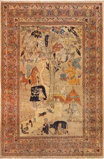 Antique Persian Tabriz Haji Jalili Pictorial Rug 72866 by Nazmiyal Antique Rugs