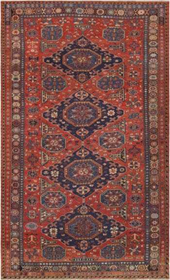 Captivating Rare Room Size Classic Red and Blue Color Tribal Antique Caucasian Flatweave Soumak Kilim Rug 72667 at Nazmiyal Antique Rugs