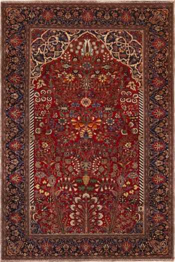Floral Antique Persian Mohtashem Kashan Prayer Design Rug 72854 by Nazmiyal Antique Rugs