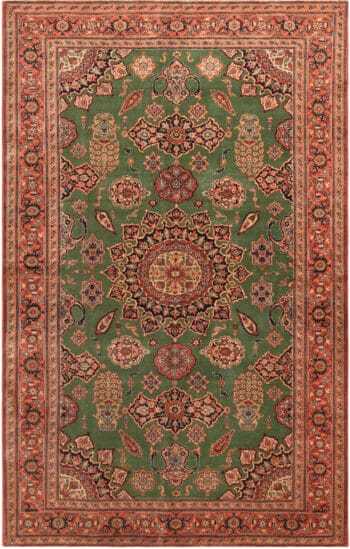 Green Background Antique Persian Tabriz Rug 72470 by Nazmiyal Antique Rugs