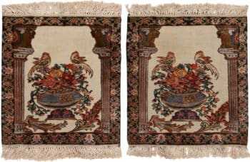 Pair Of Floral Silk Antique Persian Tabriz Souf Rugs 72861 by Nazmiyal Antique Rugs