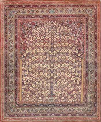 Prayer Design Antique Persian Kerman Floral Rug 72869 by Nazmiyal Antique Rugs