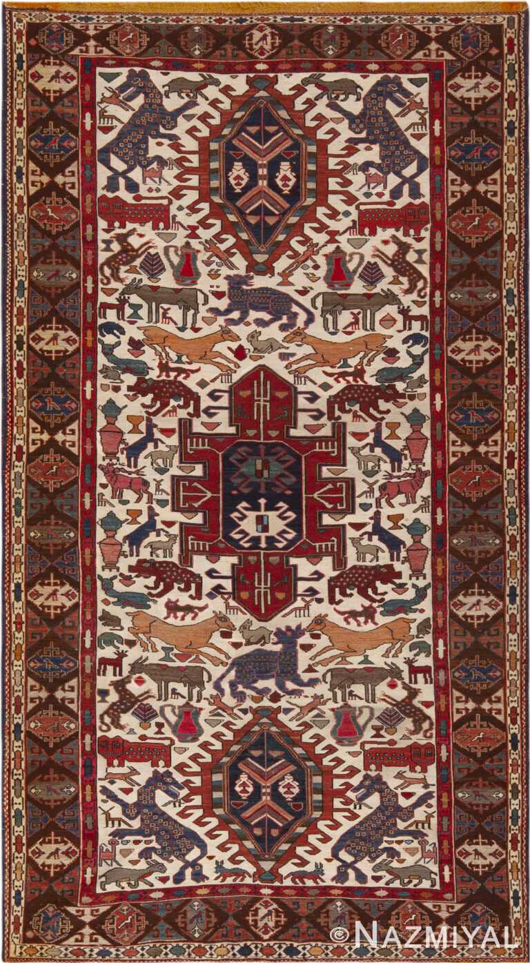 Animal Design Silk Vintage Caucasian Soumak Rug 72465 by Nazmiyal Antique Rugs