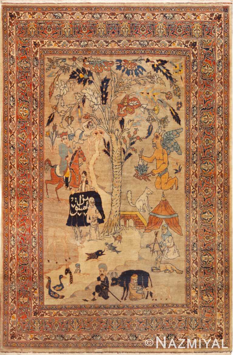 Antique Persian Tabriz Haji Jalili Pictorial Rug 72866 by Nazmiyal Antique Rugs