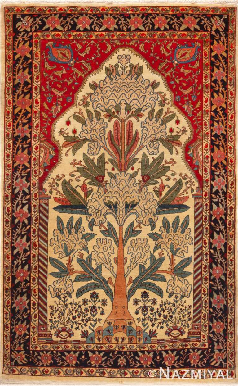Prayer Design Tree Of Life Antique Persian Sarouk Farahan Rug 72857 by Nazmiyal Antique Rugs
