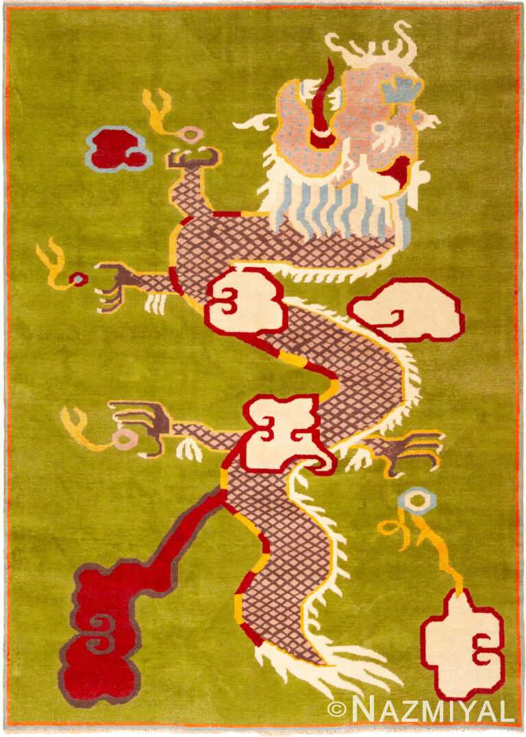 Vintage Indian Green Dragon Design Area Rug 72843 by Nazmiyal Antique Rugs